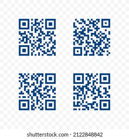 Set of four different QR codes. Isolated on white transparent background. Vector illustration, eps 10