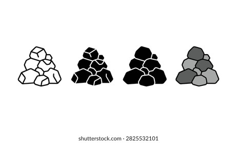 Set of four different rock pile icons in various artistic styles