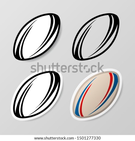 Set of four different rugby stickers isolated on gray background