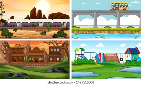 Set of four different scene illustration