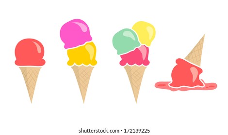 Set of four different size vector ice creams isolated on white