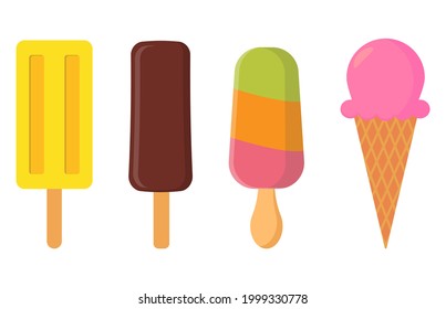 Set of four different size vector ice creams.Vector illustration isolated on white background.Eps 10.