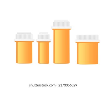 Set of four different sizes empty medical pill bottles vector illustration on white background