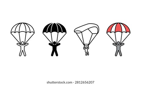 Set of four different skydiving and paragliding icons with parachutes