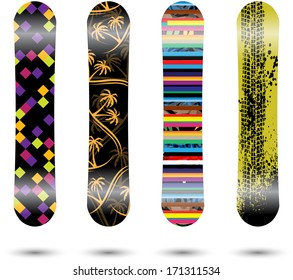 Set of four different snowboards. eps10