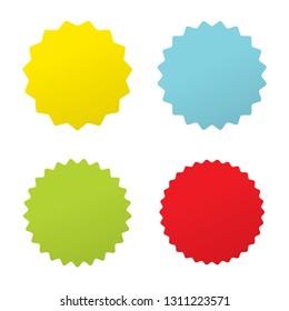 Set of four Different starburst sunburst badges, in four colors