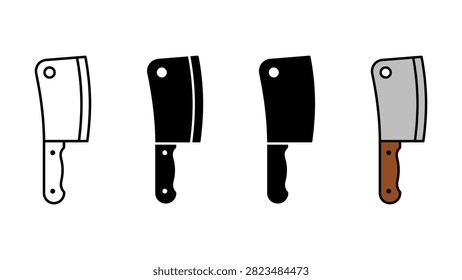Set of four different style butcher meat cleaver knife icons isolated on white background