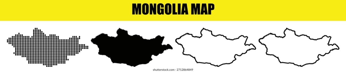 Conjunto de cuatro estilos diferentes de trazados de mapas de Mongolia y Formas sólidas
