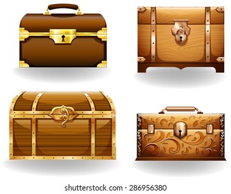 Set of four different styles of treasure chest