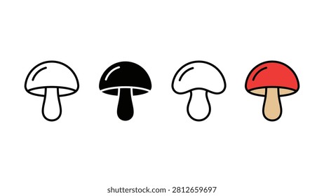 Set of four different stylized mushroom icons isolated on white background