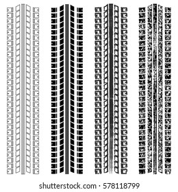 Set of four different tire track silhouettes isolated on white background