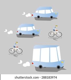 Set of four different transport vehicles. Car, bicycle and bus.