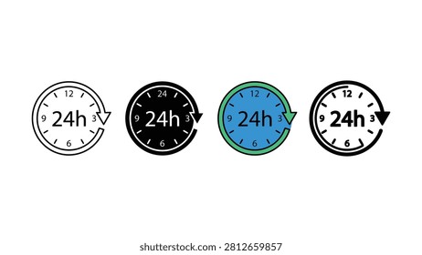 Set of four different twentyfour hour clock service icons isolated on white