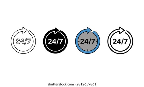 Set of four different twentyfour seven service availability icon designs