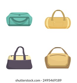 Set of four different types of trendy handbags in a minimalist vector illustration style