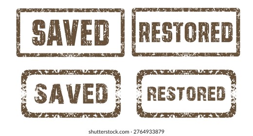 Set of four different vector grunge rubber stamps with words saved and restored. illustration ideal for design projects.