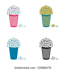 Set of four different vector popcorn icons isolated