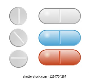Set of four different vector realistic white pills