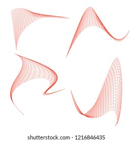 A set of four different waving wireframed surfaces isolated on white background - Vector
