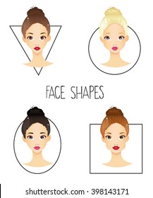 Set of four different woman's face shapes