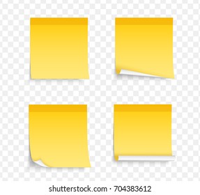 Set of four different yellow sticy notes with shadows, vector eps10 illustration