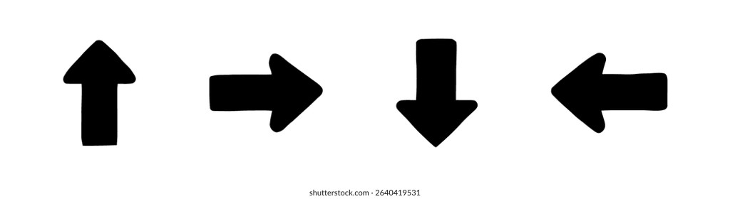 Set of Four Directional Arrows Indicating Up, Right, Down, and Left on a White Background