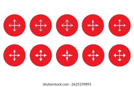 Set of four directions vector arrows . up, down, right and left. Arrows fours ways or paths. Drag icon set.