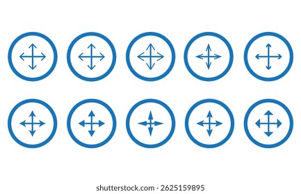 Set of four directions vector arrows . up, down, right and left. Arrows fours ways or paths. Drag icon set.