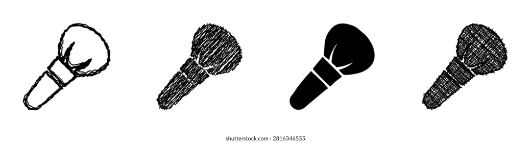 A set of four distinct artistic representations of a makeup brush, showcasing varied textures and styles for creative applications