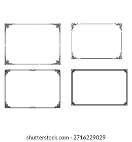 Un conjunto de cuatro marcos de Vector negro distintos que presentan varios estilos decorativos, incluyendo volutas ornamentadas y patrones geométricos limpios.