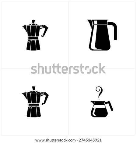 A set of four distinct coffee maker designs in black on a white background