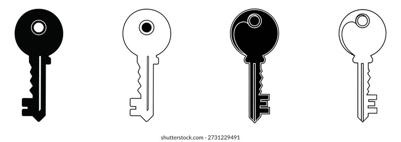 Set of four distinct keys in black and white for unlocking concepts