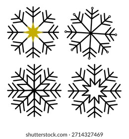 set of four distinct snowflake design icons, often used for decorative purposes like temporary tattoos or vector art.