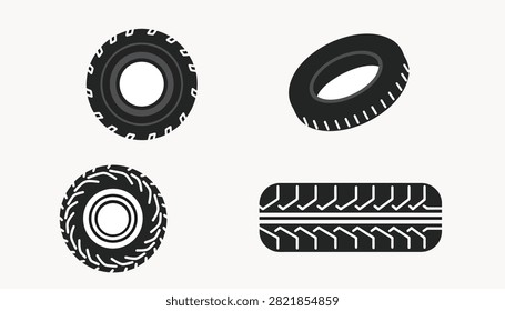 Set of four distinct tire tread designs in monochrome