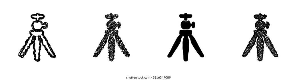 A set of four distinct tripod icons showcasing varied artistic interpretations and textures for creative projects
