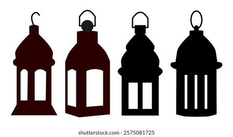 Set of four distinctive vintage lantern silhouettes, ideal for retro-themed designs and creative projects.