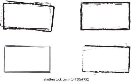 Set of four distressed, roughly textured hand drawn rectangular frames.