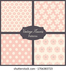 Set of Four Ditsy Pastel Floral Vector Seamless Patterns