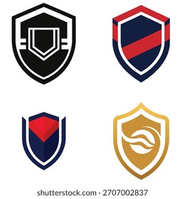Set mit vier verschiedenen Schild-Logos: Sicherheits-, Schutz-, Emblem- und Verteidigungssymbole