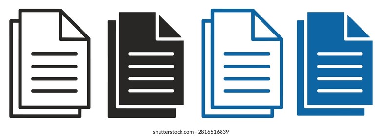 Set of four document in black and blue colors on a white background