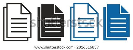 Set of four document in black and blue colors on a white background