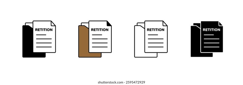 Set of four document icons in various colors and styles, each featuring text on the document.
