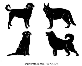 set of four dogs, vector background.