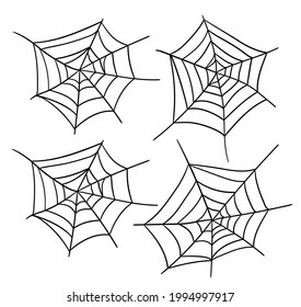 Set of four doodle spider webs. Elements for design and decoration. Vector illustration.