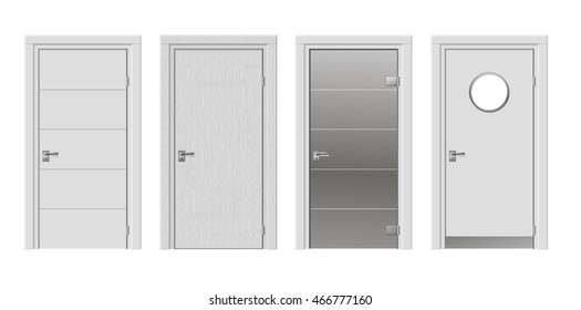 Set Of Four Doors With Modern Glass In White Color Vector Graphics