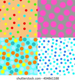 Set of four dots pattern with irregular (random) arrangement which give the impression of chaos Dots in every pattern have the same size .Simple but cheerful.