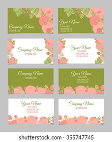 Set of four double-sided floral vintage business cards with hand drawn abstract flowers