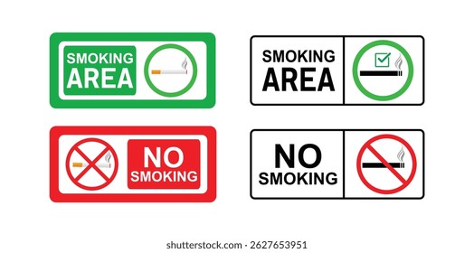 A set of four easily recognizable signs for designating smoking and no smoking areas.