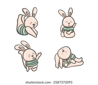 Set of four Easter bunnies.Yoga bunny.