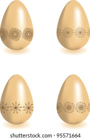 Set of four Easter eggs with floral ornament. Vector illustration